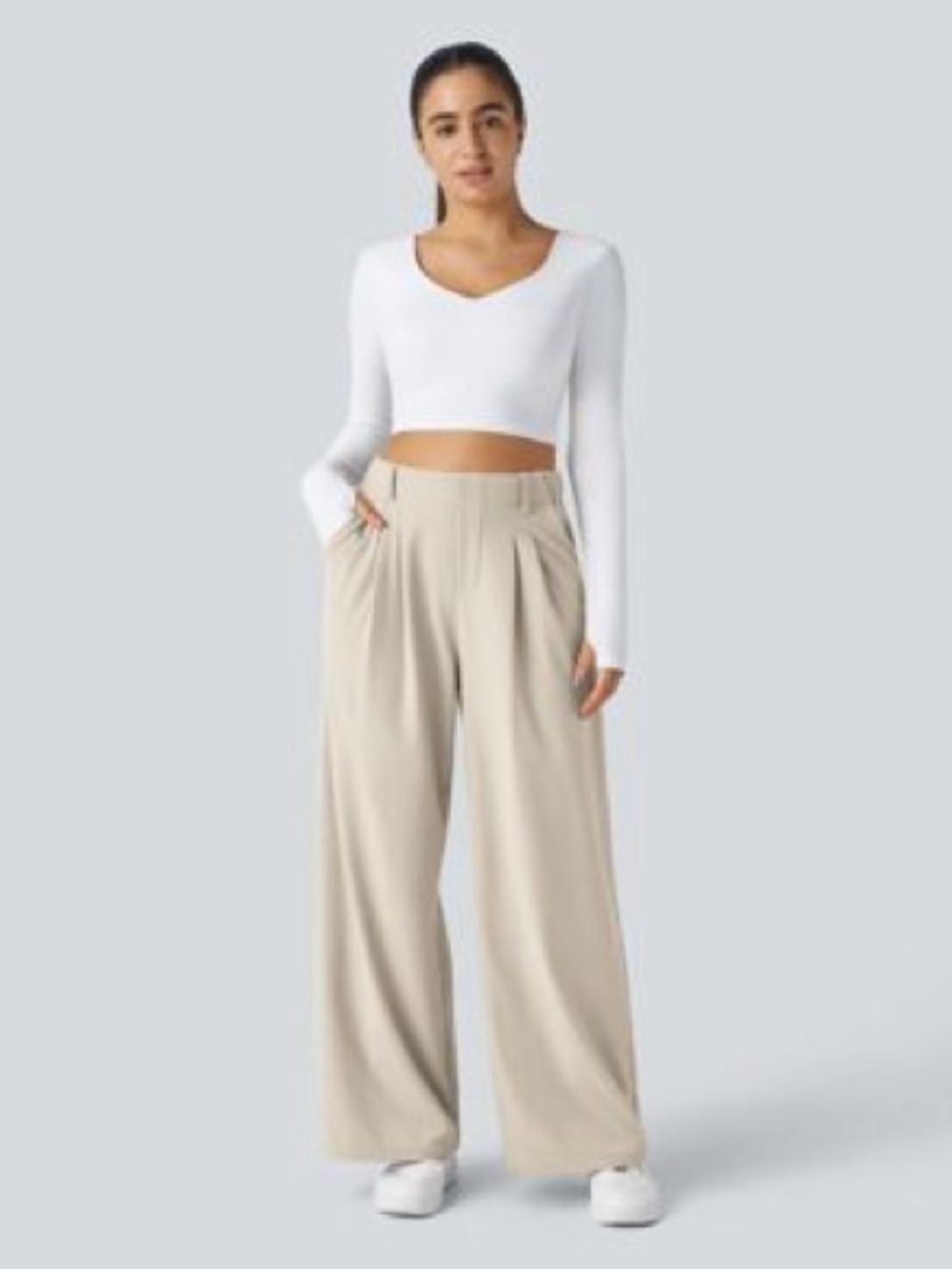 HALARA Light Beige High-Rise Wide Leg Trousers